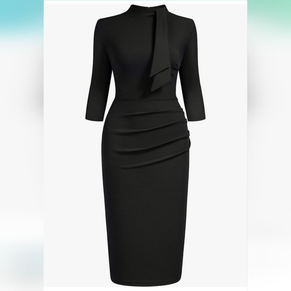NWT Women's Miusol Retro Half Collar Ruffle 2/3 Sleeve Cocktail Pencil Dress - Picture 7 of 12